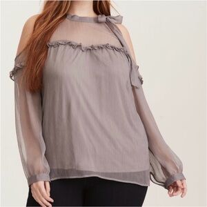 Torrid Sheer Gray Cold Shoulder Blouse